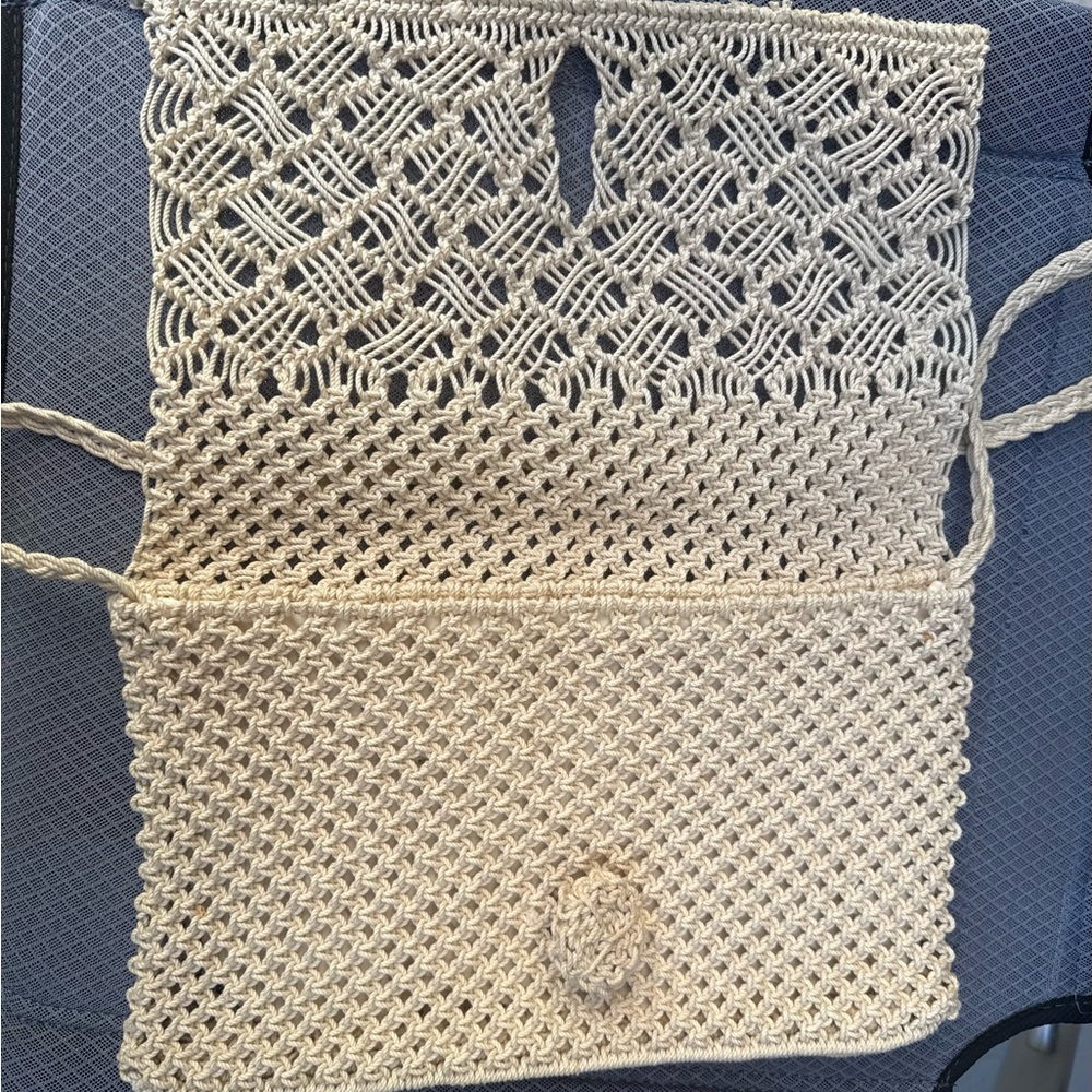 Vintage Handmade Macrame Boho Clutch / Shoulder Bag - Cream - Picture 3 of 4